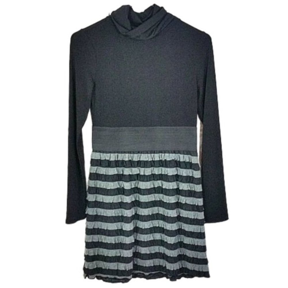 Catch My I Black Striped Turtleneck Ruffled Dress